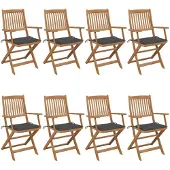 vidaXL Klappbare Gartenstühle 8 Stk. mit Kissen Massivholz Akazie