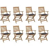 vidaXL Klappbare Gartenstühle mit Kissen 8 Stk. Massivholz Akazie