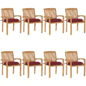 vidaXL Chaises de jardin empilables avec coussins 8 pcs. Bois massif teck