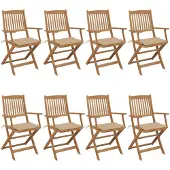 vidaXL Klappbare Gartenstühle 8 Stk. mit Kissen Massivholz Akazie