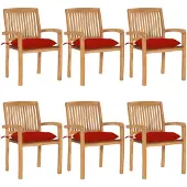 vidaXL Chaises de jardin empilables avec coussins 6 pcs. Bois massif teck