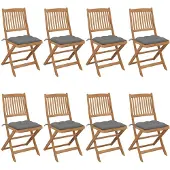 vidaXL Klappbare Gartenstühle 8 Stk. mit Kissen Massivholz Akazie