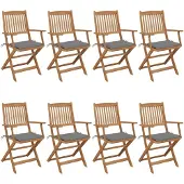 vidaXL Chaises de jardin pliantes 8 pcs. avec coussins en bois massif d'acacia