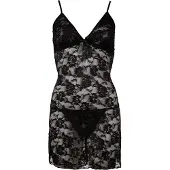 Erotic Treasure Ensemble Nuisette en Dentelle Fleurie - Noir - XL