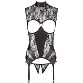 Abierta Fina - ensemble ouvert en dentelle scintillante - noir