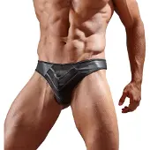 Huismerk - String pour homme brillant avec empiècement transparent (noir)