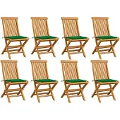 vidaXL Chaises de jardin avec coussins verts 8 pcs. Bois massif teck