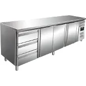 Saro Établi de refroidissement en acier inoxydable | 3 portes | 3 tiroirs | 223 x 70 x 89/95 cm