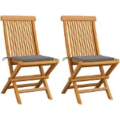 vidaXL Chaises de jardin avec coussins gris 2 pcs. Bois massif teck