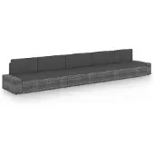vidaXL Ensemble de salon de jardin 5 pièces avec coussins Gris Poly rotin