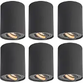 QAZQA Lot de 6 spots gris foncé orientables et inclinables - Rondoo Up