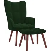 vidaXL Fauteuil relax avec pouf vert foncé velours