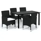 vidaXL 5-tlg. Groupe de jardinage avec baisers Poly Rattan Schwarz