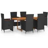 vidaXL Ensemble de jardin 7 pièces Poly rotin noir