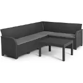 You do it Canapé D'angle Allibert By - 6 Personnes - Imitation Rotin Tressé Avec Table Basse - Gris Graphite - Sanremo