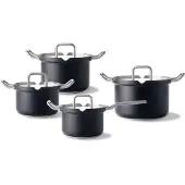 BK Q-linair Master Black Kookpannenset - 4 delig - Veilig afgietsysteem, Poêle + casserole, Noir