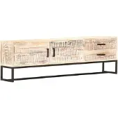 vidaXL Meuble TV Blanc 140 x 30 x 45 cm Bois d'acacia massif