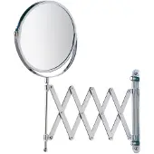 Wenko - miroir cosmétique mural télescope exclusif - orientable, -100% et 300%, chrome, ø 17 cm, longueur de bras de 12 a 50 cm