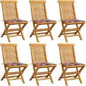 vidaXL Chaises de jardin avec coussins 6 pcs. Rouge à carreaux bois massif teck