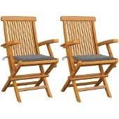 vidaXL Chaises de jardin avec coussins gris 2 pcs. Bois massif teck