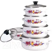Klausberg Lot de 10 casseroles en émail avec couvercles en verre - Casserole en émail - Lot de casseroles en émail KB-7169 - B