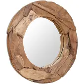 vidaXL Miroir décoratif Teck 80 cm Rond