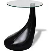 vidaXL Table basse avec plateau rond en verre noir brillant