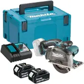 Makita DCS 552 RTJ 18 V sans fil scie circulaire portative pour métaux 136 mm en Makpac + 2x 5,0 Ah batterie et chargeur + lame de scie et lunettes de protection