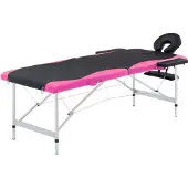 vidaXL Table de massage pliable 2 zones Aluminium Noir et rose