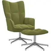 vidaXL Fauteuil relax avec pouf vert clair velours