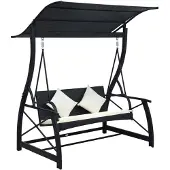 vidaXL Balançoire hollywoodienne 3 places avec toit Poly rotin noir