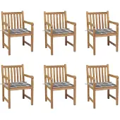 vidaXL Chaises de jardin 6 pcs. Coussins gris à motifs écossais Teck massif