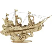 Robotime Puzzle 3D Mécanique en bois - Rolife - Navire à voile - 118 pièces - A partir de 8 ans - Enfant