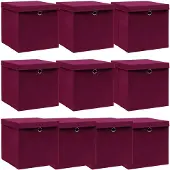 vidaXL Boîtes de rangement avec couvercles 10 pcs. Rouge foncé 32x32x32cm