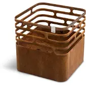 Höfats CUBE : brasero à l'aspect rouillé, barbecue, tabouret et table pour le jardin et la terrasse, en acier inoxydable avec fonction d'extinction intégrée