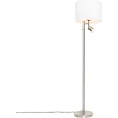 QAZQA Lampadaire en acier avec abat-jour blanc et liseuse - Jelena