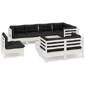vidaXL Salon de jardin 9 pcs avec coussins blanc bois de pin massif