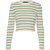 Vero Moda Pull-over 'ANITA' crème / bleu pastel / brocart