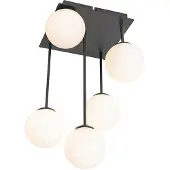 QAZQA Plafonnier moderne noir avec verre opale 5 lumières - Athènes
