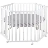 Roba Parc Bébé "Style" 3 Positions + Tapis De Parc Gris Et 6 Roues - Bois Blanc