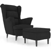 vidaXL Fauteuil à oreilles avec tabouret noir velours
