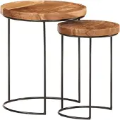 vidaXL Ensemble de 2 tables basses en acacia massif et acier