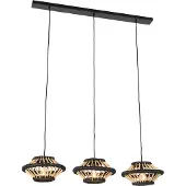 QAZQA Suspension orientale en bambou avec abat-jour noir oblong 3 lumières - Evalin