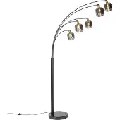 QAZQA Lampadaire noir avec or et verre fumé 5 lumières - Zuzanna