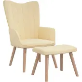 vidaXL Fauteuil relax avec pouf blanc crème velours