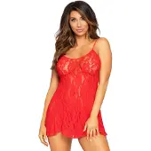 Leg avenue Ensemble de lingerie 2 pi ces pour femme , nuisette vas e en dentelle et string assorti, rouge, taille unique