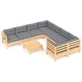 vidaXL Ensemble de salon de jardin 9 pièces avec coussins gris en pin