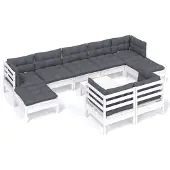 vidaXL Ensemble salon de jardin 10 pièces avec coussins blanc pin massif