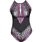 Cottelli collection - body grande taille femme - dentelle florale - noir violet - 4XL