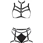 Cottelli - ensemble harnais décoratif pour le corps, lingerie trio (noir, S-L)